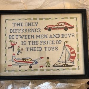 Hand embroidered and framed vintage frame